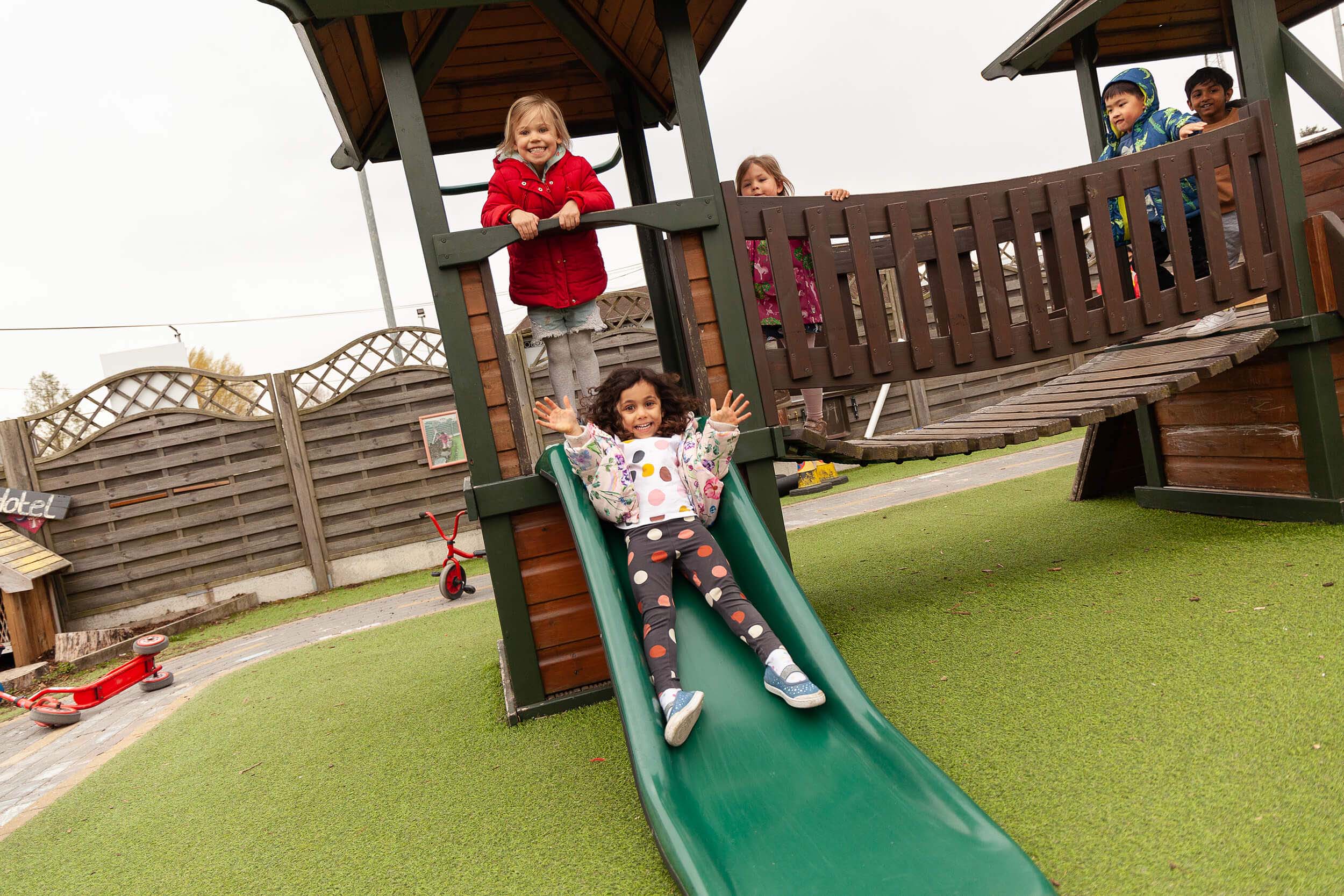 Kids playing on climbing frame